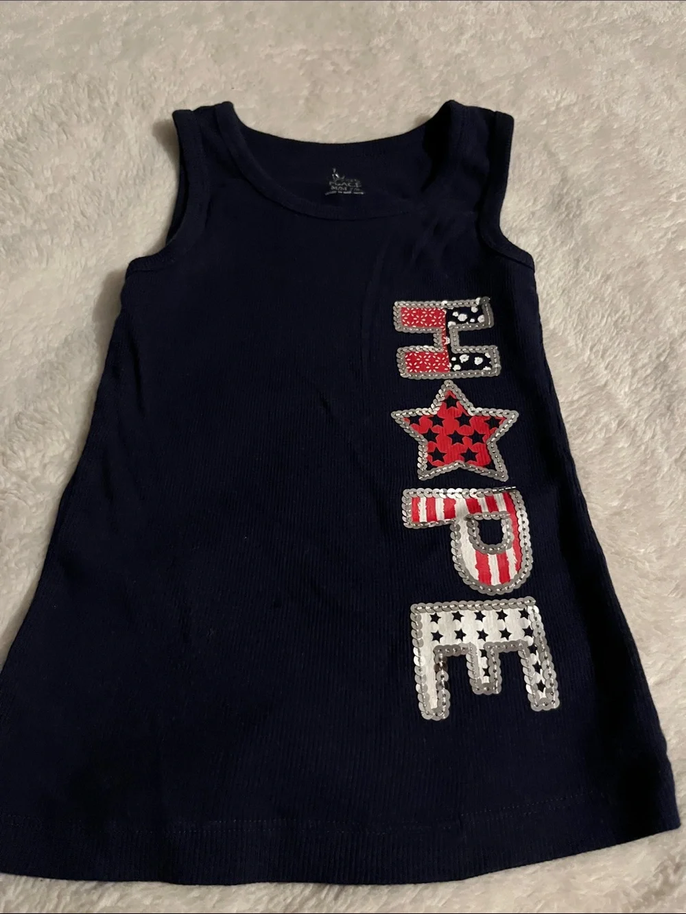 The Children's Place Navy Tank Top with Red, White & Silver Sequin 'HOPE'